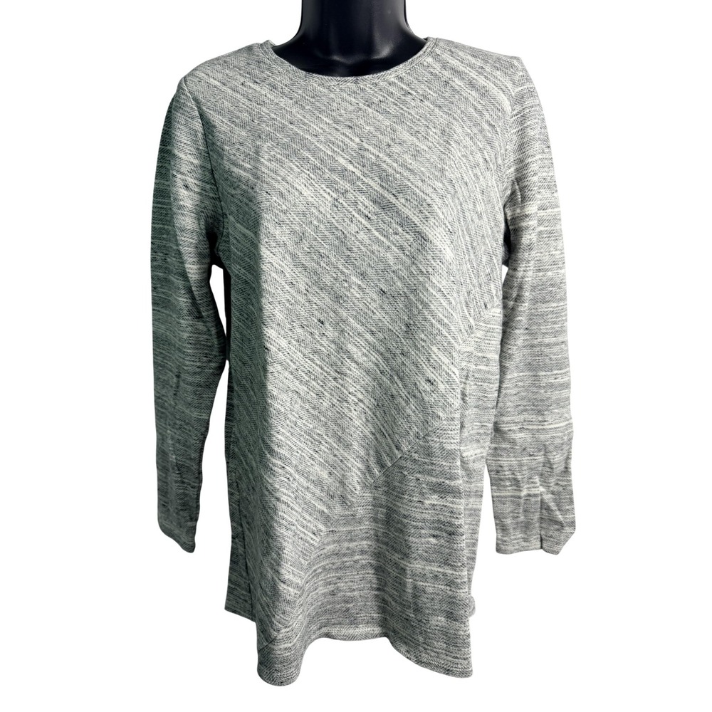 Pure Jill Shirt Womens Small Gray Herringbone Knit Long Sleeve Tunic Top Cotton